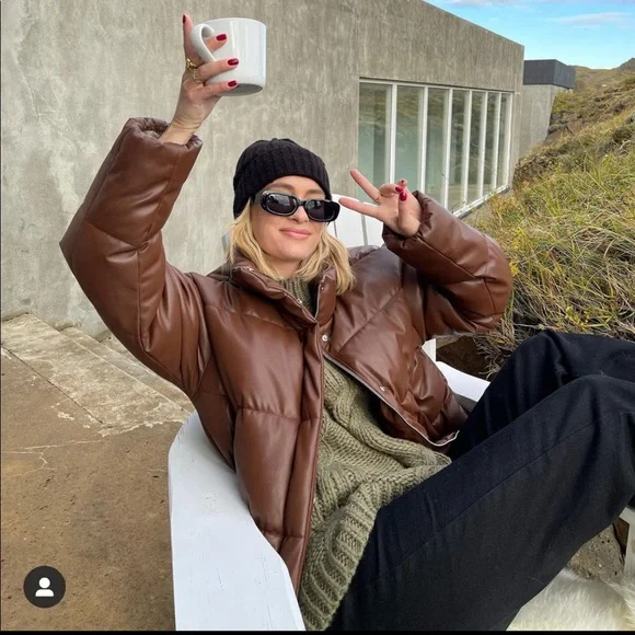 Princess Polly Jackets Coats Brown Puffer Jacket Like New - Main Image